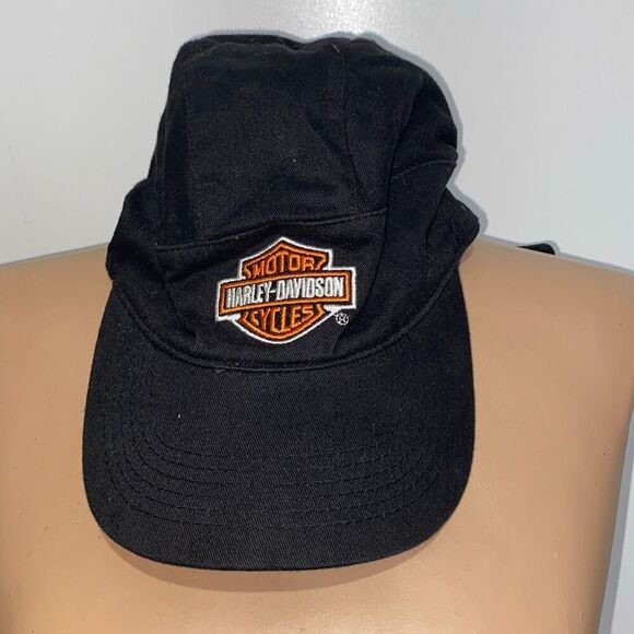 Harley-Davidson Men's Black Tie Back Cotton Baseball Cap Hat Adjustable - Picture 2 of 8